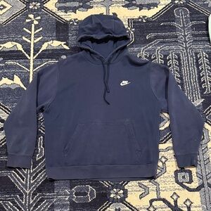 Nike Navy Blue Pullover Hoodie with Small White Swoosh